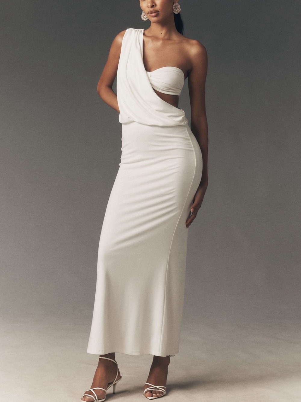 One-Shoulder White Cutout Maxi Dress
